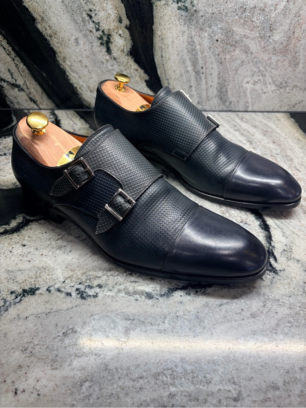 Santoni Fatte a Mano Double Monk Leather Shoes UK 8.5 US 9.5 Italy